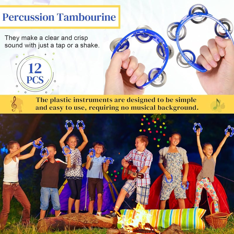 Lukmaa 12 Pcs Plastic Percussion Tambourine with 4 Bells Rhythm Musical Instruments for Adults Hand Tambourine Hand Held Percussion Drum for Party Kindergarten Family School Supplies (Blue) - Image 3
